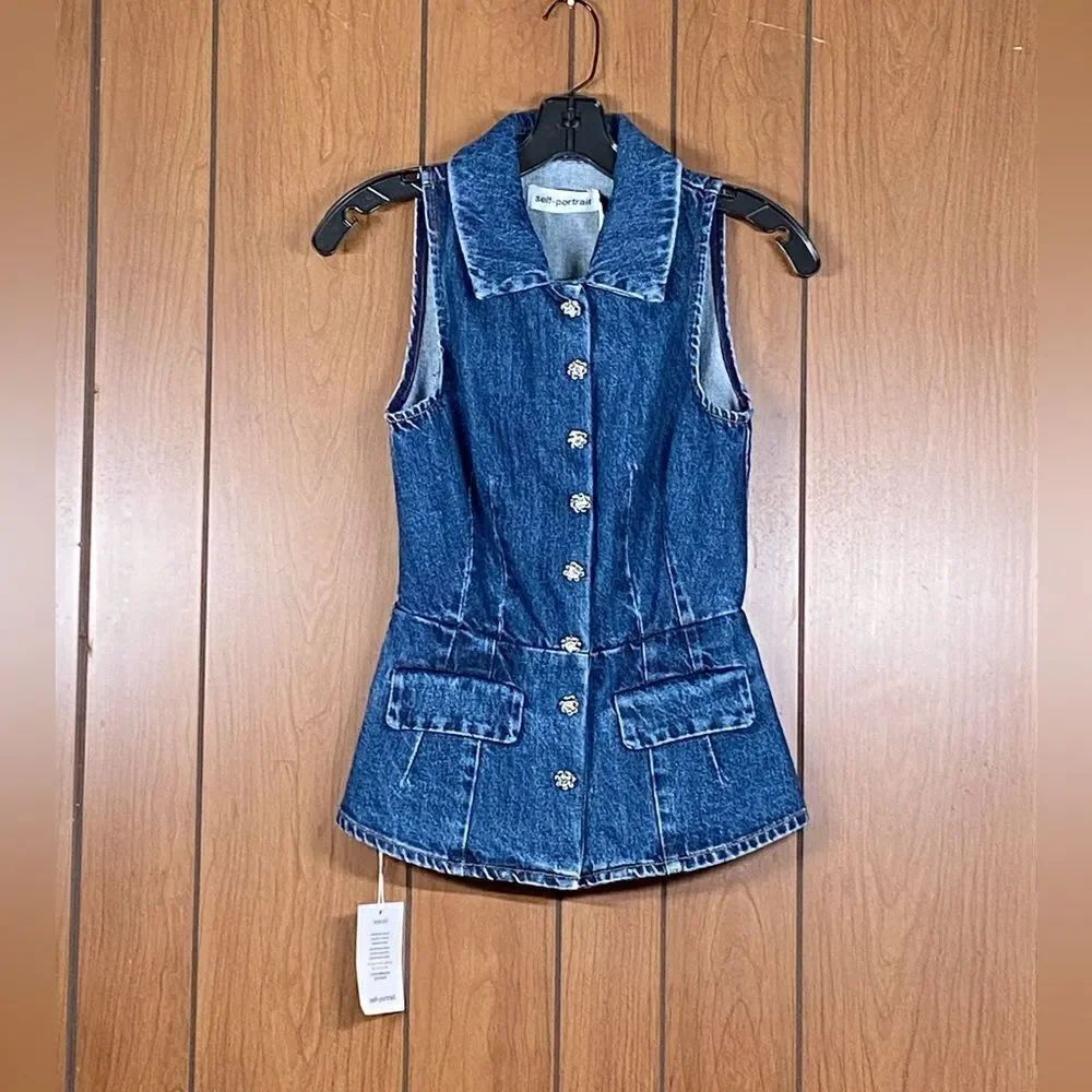 Self-Portrait Denim Vest size 2 - Picture 6 of 12